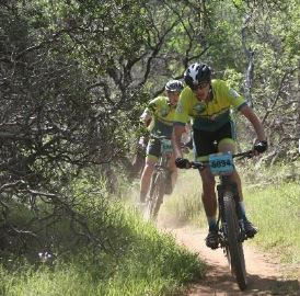 Hayward Composite Mountain Biking Team riding on trail